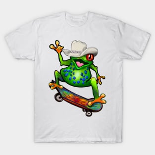 Frog Peace sign tie dye Kawaii Froggy Skateboarding Cute Frog Texas cowboy hat Funny toad toads amphibian tadpole Green Red eyed tree frogs rain forest Lizard dragon zoology gift frog T-Shirt